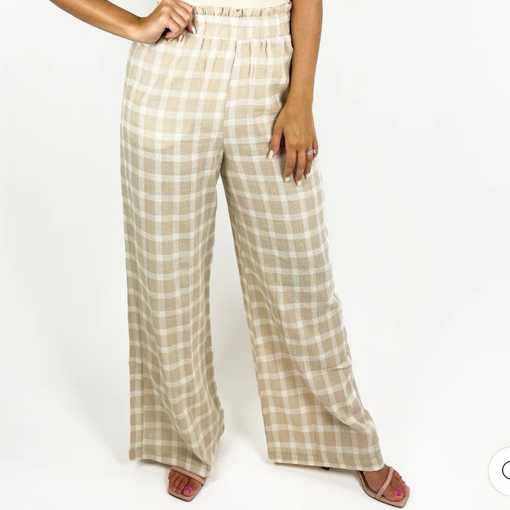 Show Me Your MuMu Plaid Wide-Leg Pants - Beige and White